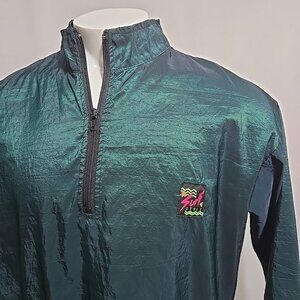 VTG 90s Surf Style Windbreaker Jacket Approx Adult Size XL Iridescent Green